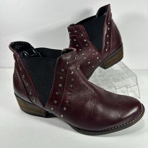 Mas Artisan  Burgundy Leather Studded Ankle Boots | Made in Mexico Size 6.5